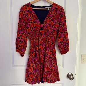 Derek Lam Red and Purple Floral Long Sleeve Dress, Size 4